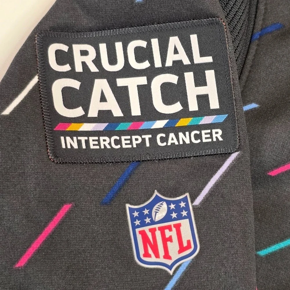 Nike LA Rams Mens L Crucial Catch Cancer Hoodie Colorful Gray NFL OnField DriFit